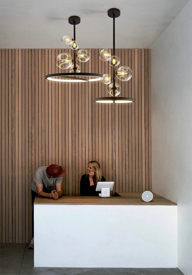 NOSTAGA Glass Circle Pendant Light – LED Chandelier (horizontal)