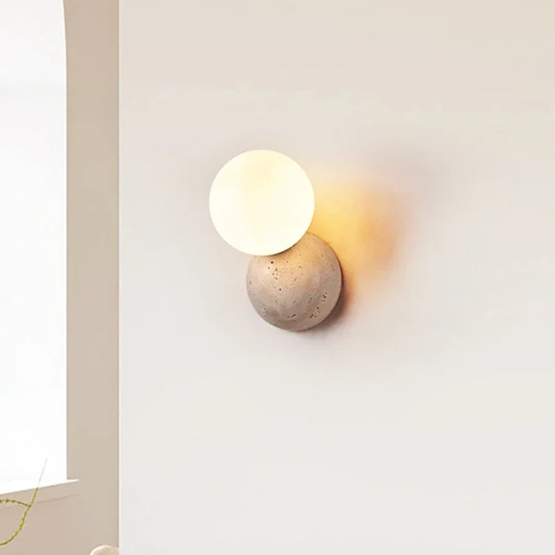 Round Stone Wall Sconce – Warm White Bedside Light