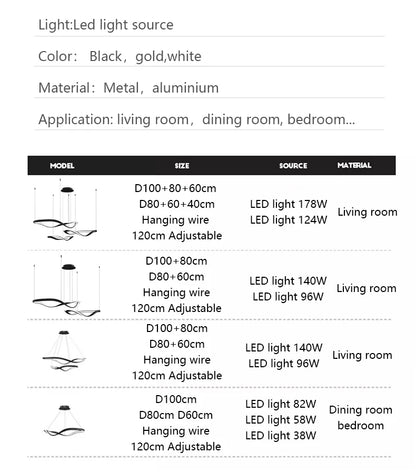 Modern Wavy Ring LED Pendant Light - Circular Designer Chandelier