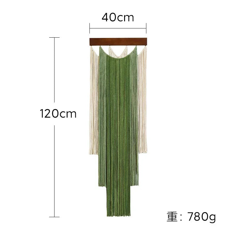 Green Macrame Wall Hanging with Boho Fringe