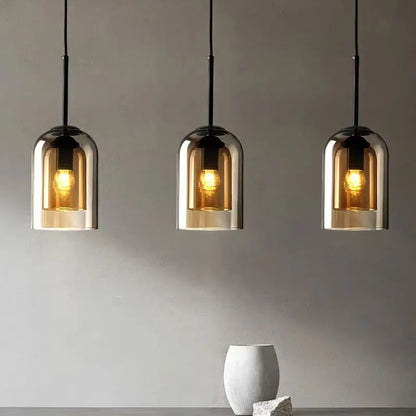 Modern Pendant Lamp – Glass & Iron, 1 or 3 Heads, Dimmable