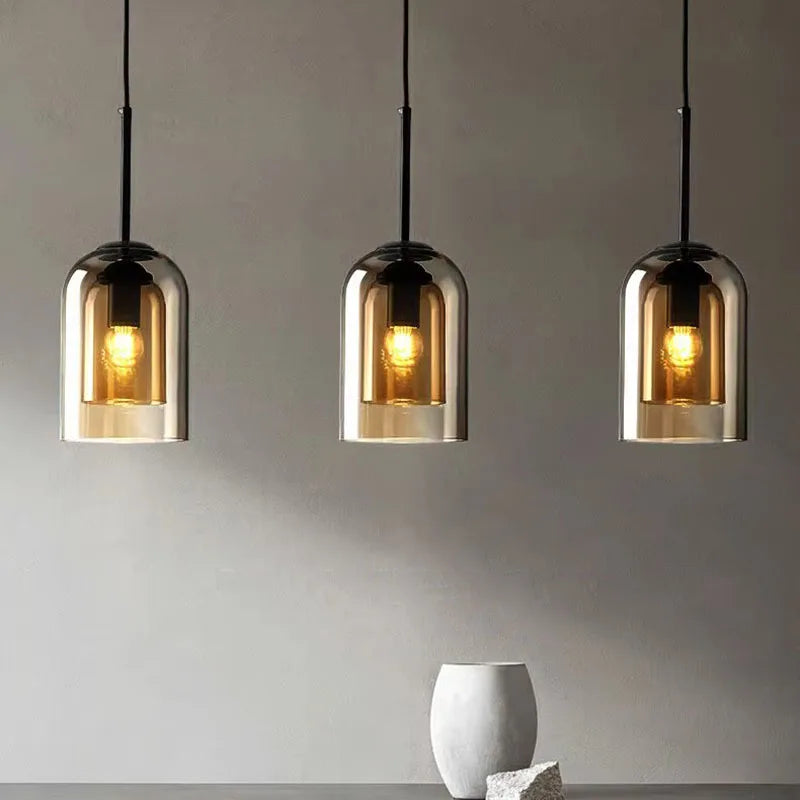 Modern Pendant Lamp – Glass & Iron, 1 or 3 Heads, Dimmable