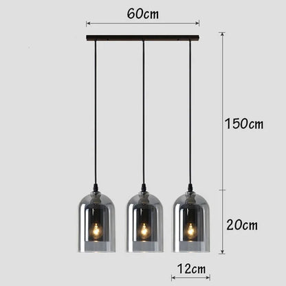 Modern Pendant Lamp – Glass & Iron, 1 or 3 Heads, Dimmable