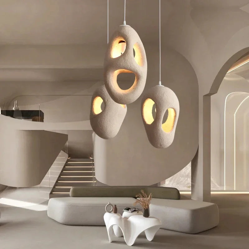Wabi-Sabi Resin Pendant Light - Modern Sculptural Hanging Lamp