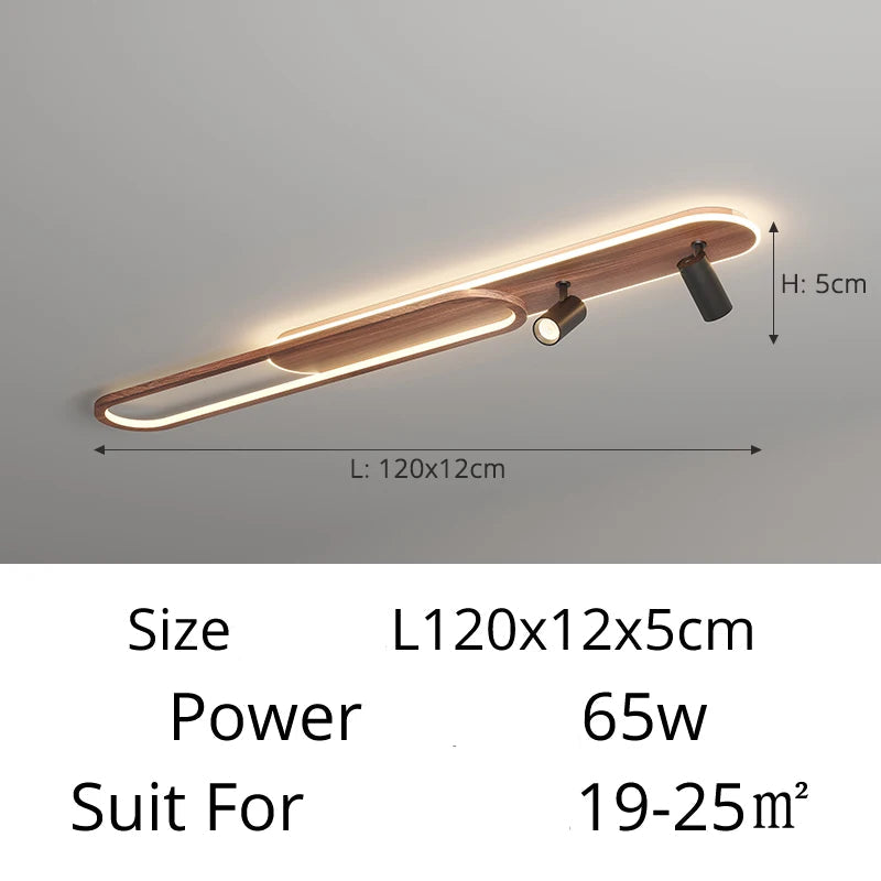 Lineair LED-plafondlicht met walnootafwerking en spot