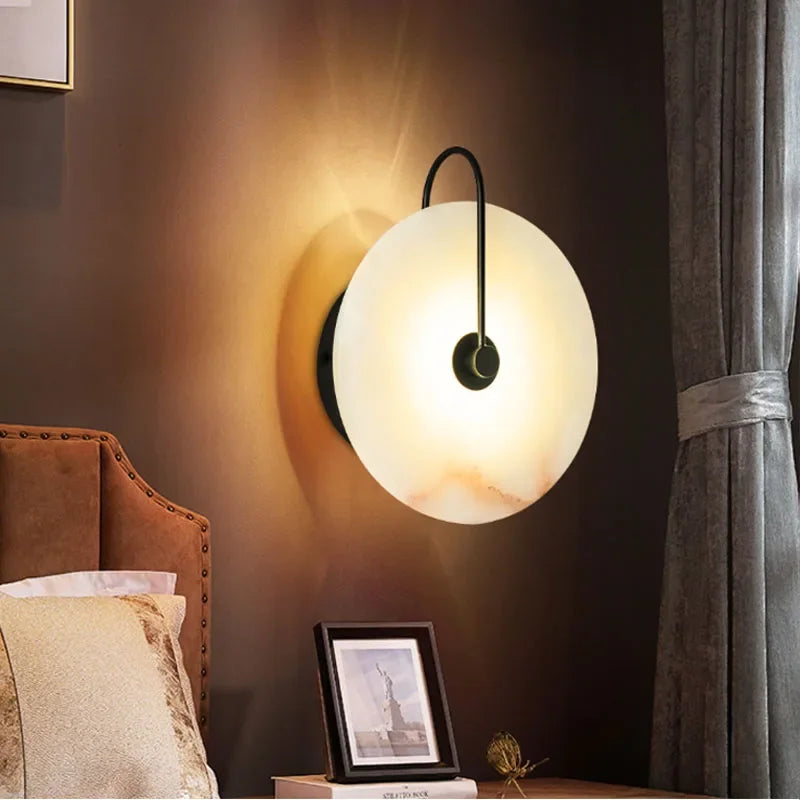 Nordic Marble LED Wall Lamp - Luxury Circular Designer Light for Bedroom & Restaurant