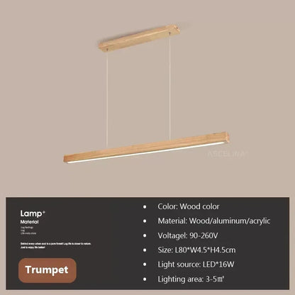 LED Pendant Light - Wood Long Strip - Kitchen Island Lighting