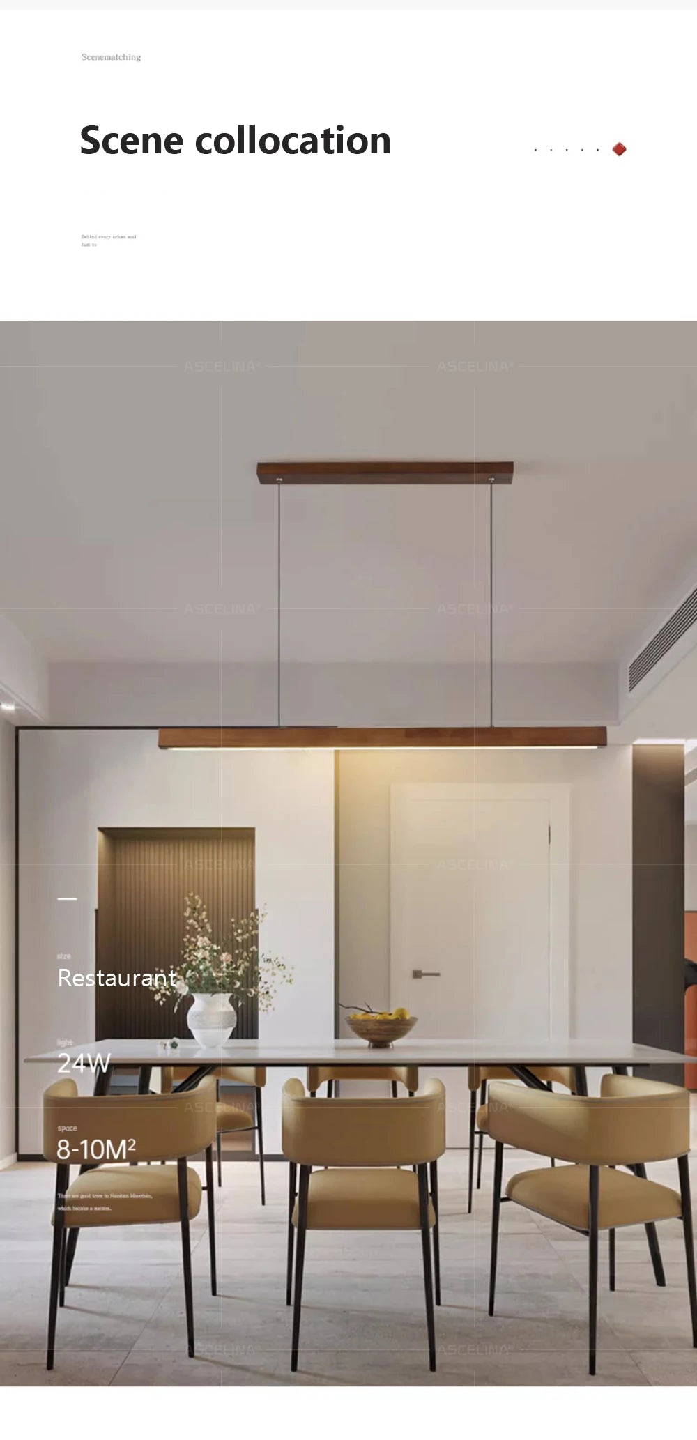 LED Pendant Light - Wood Long Strip - Kitchen Island Lighting