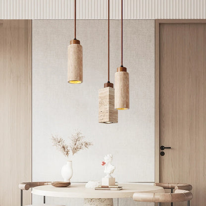 Natural Travertine Pendant Light - Japanese Wabi-Sabi Stone Lamp