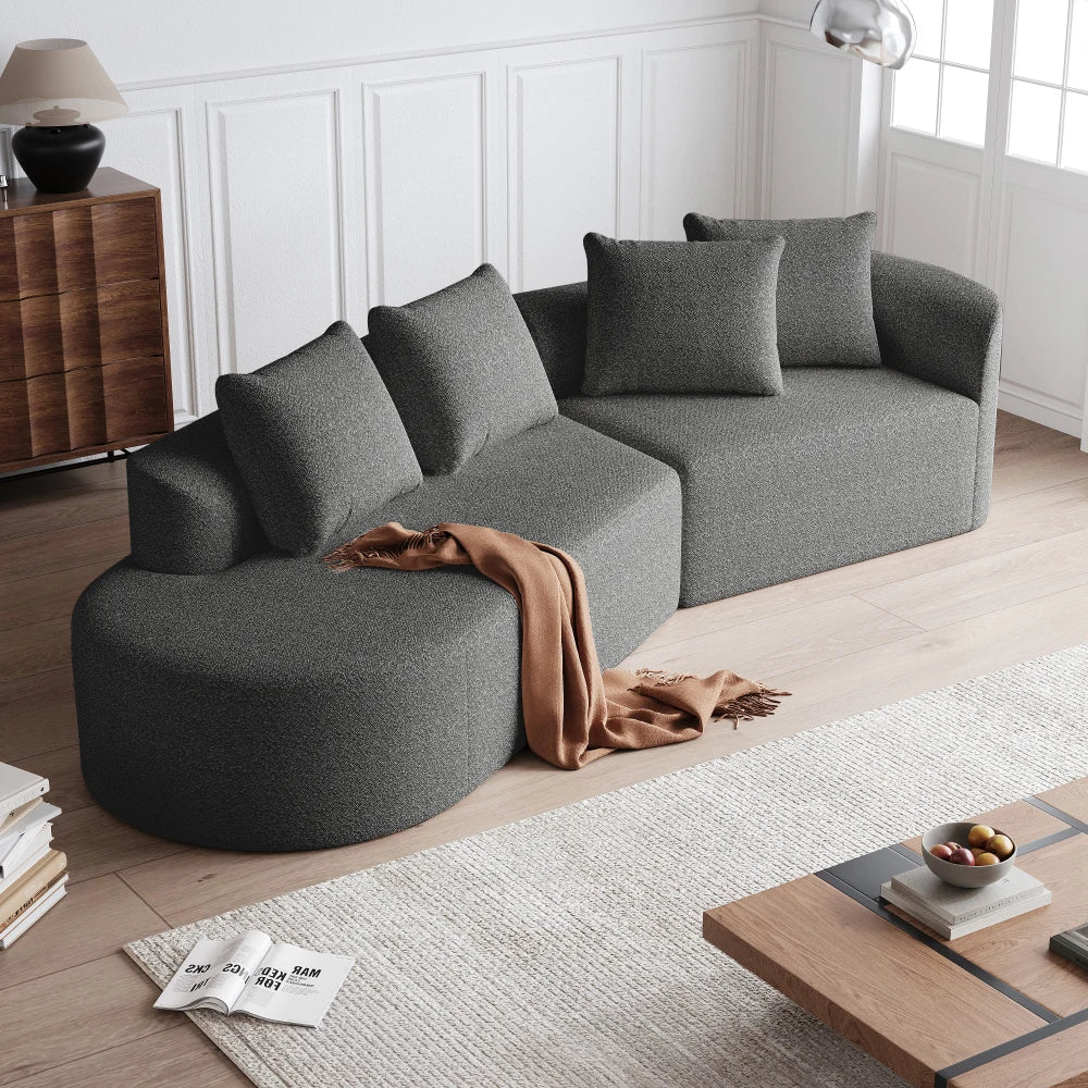 Luxury Dark Gray Chenille Cloud Sofa - 4-Seater Curved Sectional Couch