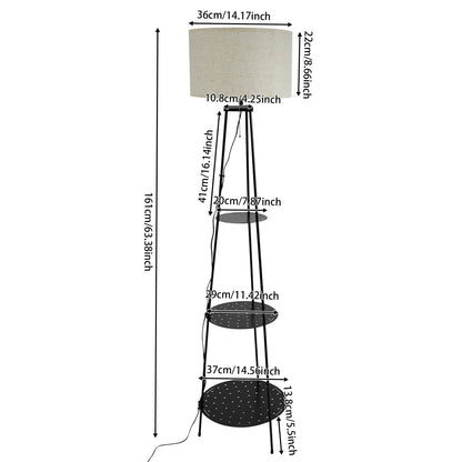 Modern Floor Lamp with 3-Tier Shelf - E27 Standing Light with Storage