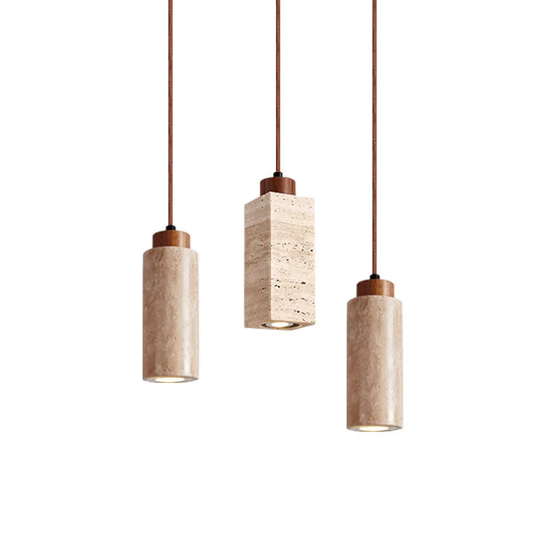 Natural Travertine Pendant Light - Japanese Wabi-Sabi Stone Lamp