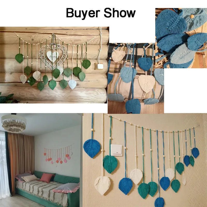Boho Macrame Wall Hanging with Leaves – 120 × 75 cm