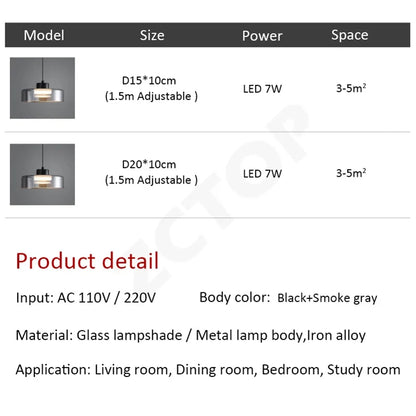 Minimalistische Glazen LED Hanglamp Zwart