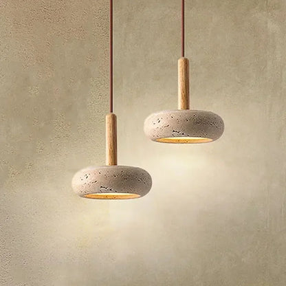 Wabi Sabi Stone Pendant Light - Circular LED Chandelier for Dining & Living Room