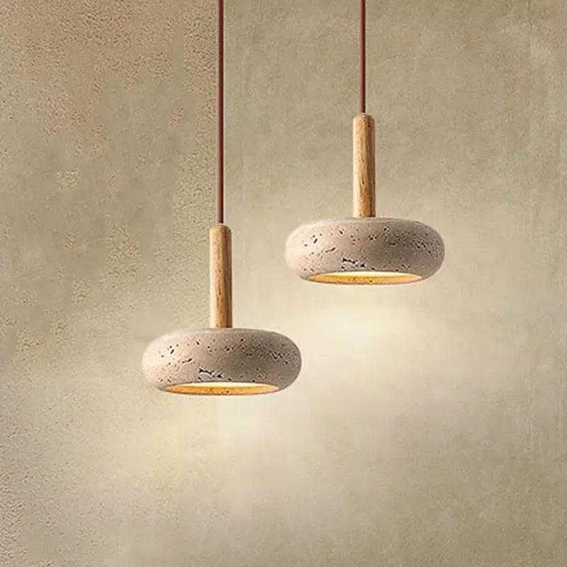 Wabi Sabi Stone Pendant Light - Circular LED Chandelier for Dining & Living Room
