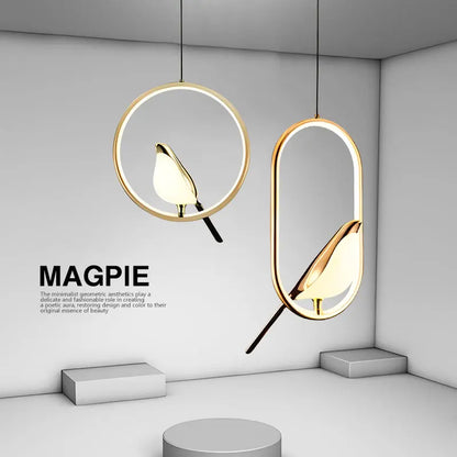 Magpie Bird LED Pendant Lamp - Modern Nordic Design