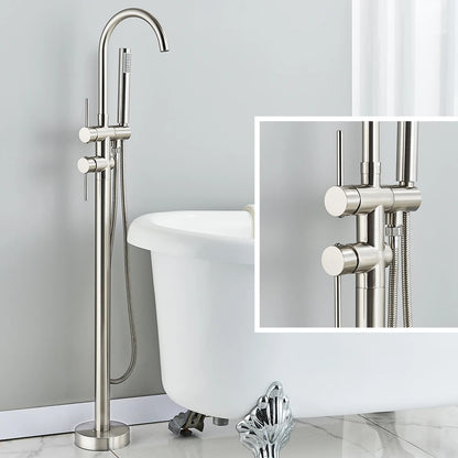 Floor Standing Bathtub Faucet - Single Handle Mixer with 360° Swivel Spout & Hand Shower