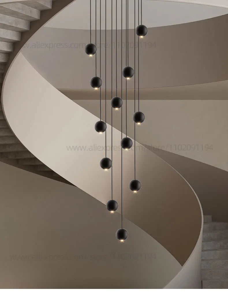 Modern LED Circular Pendant Chandelier - Multi-Light Stairwell Fixture