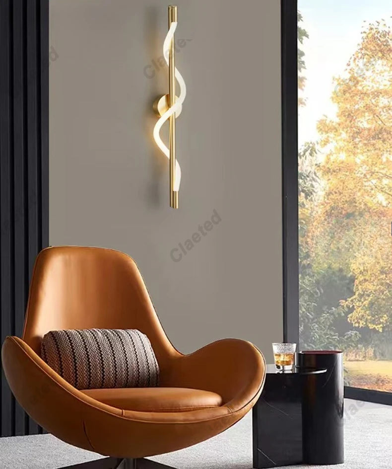 LED Spiral Wall Lamp – Modern Black & Gold Sconce | Bedroom, Living Room, Hallway