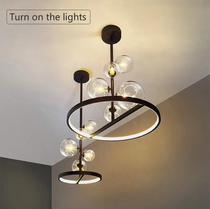 NOSTAGA Glass Circle Pendant Light – LED Chandelier (horizontal)