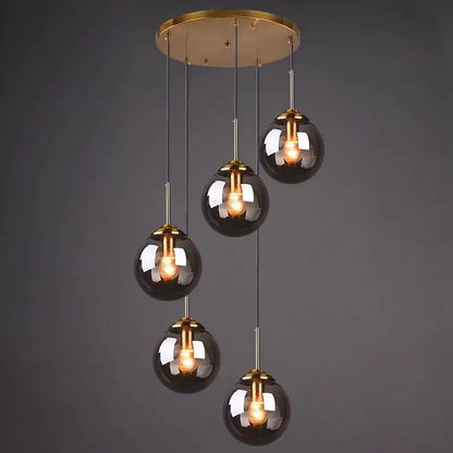 Glass Ball Pendant Light | 3 or 5 Heads | Amber, Clear or Smoke Gray | E27