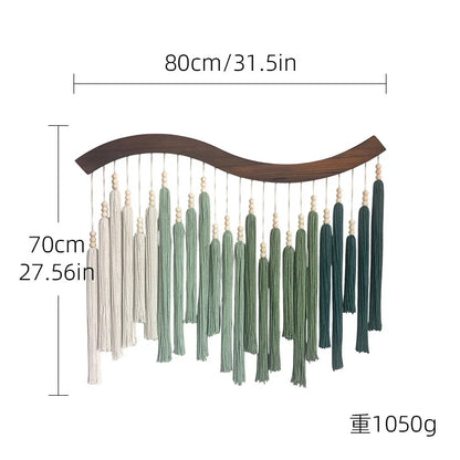 Green Macrame Wall Hanging with Tassels – 70 × 80 cm