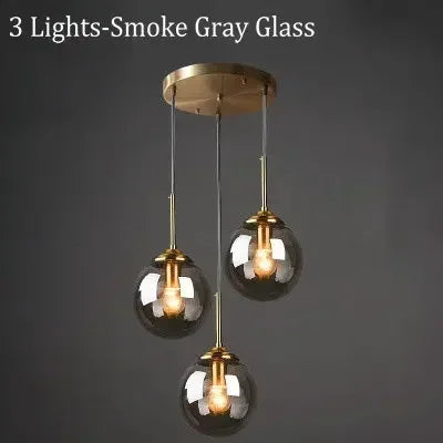 Glass Ball Pendant Light | 3 or 5 Heads | Amber, Clear or Smoke Gray | E27