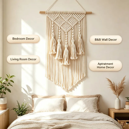 Boho-Makramee-Wandbehang – Handgewebter Baumwoll-Wandteppich