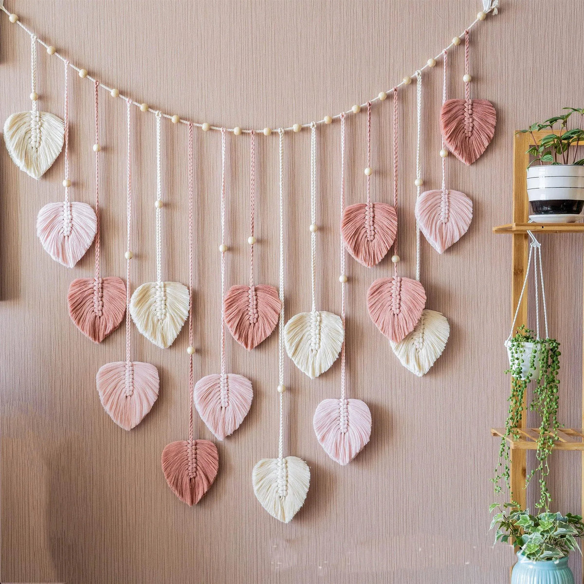 Boho Macrame Wall Hanging with Leaves – 120 × 75 cm