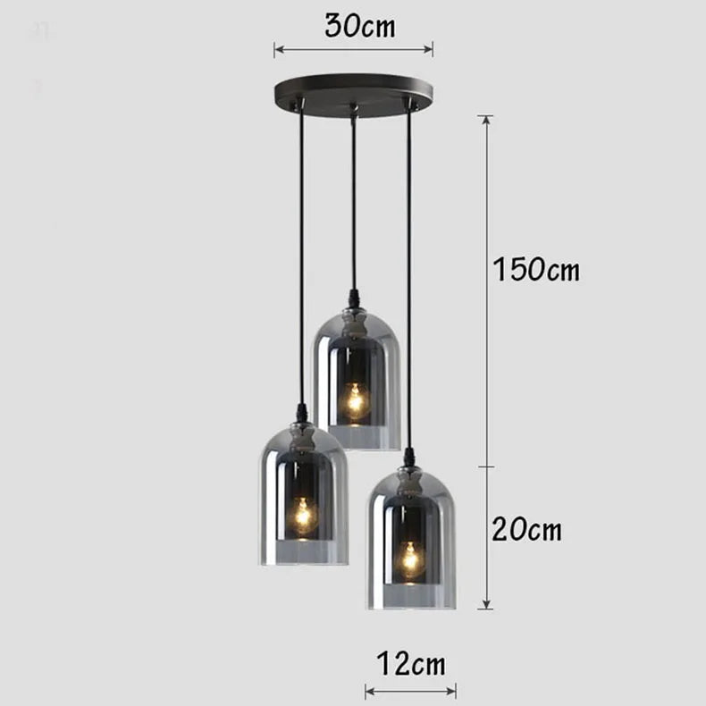 Modern Pendant Lamp – Glass & Iron, 1 or 3 Heads, Dimmable