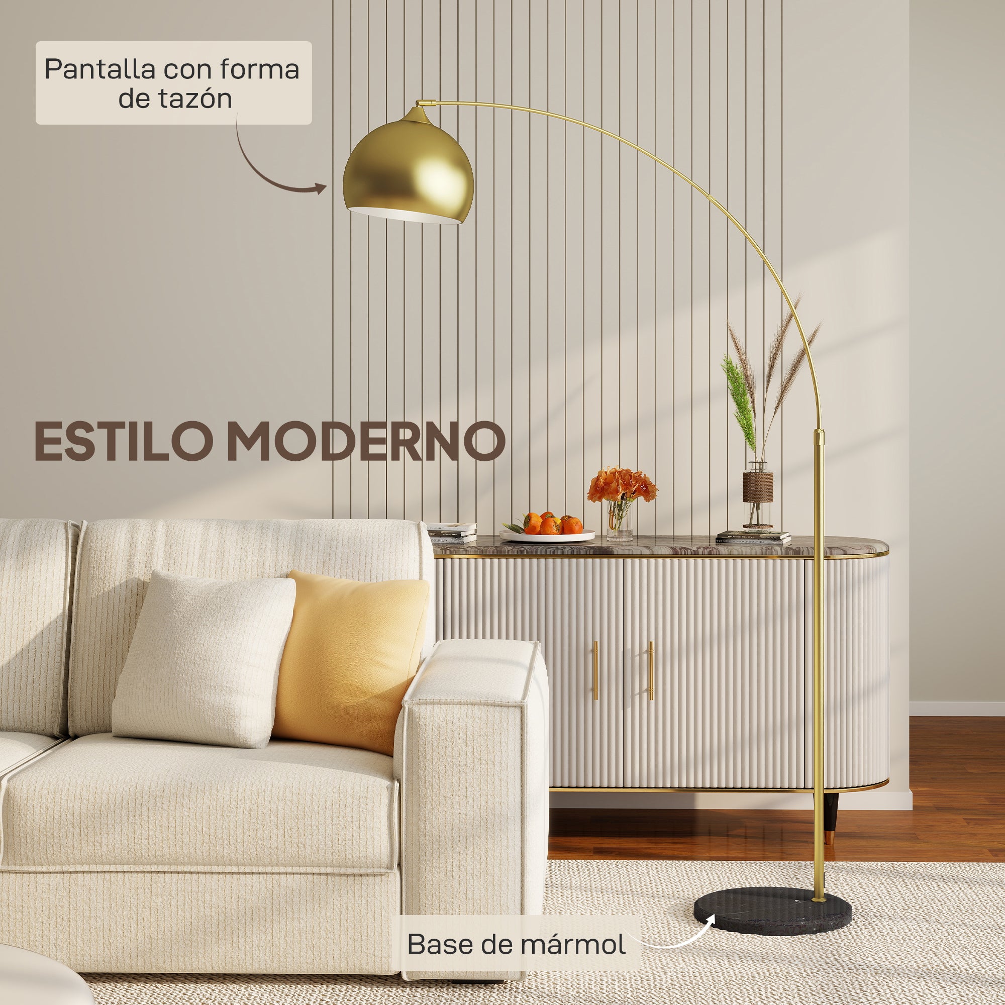 Adjustable Arc Floor Lamp - Modern Gold Standing Light with Foot Control