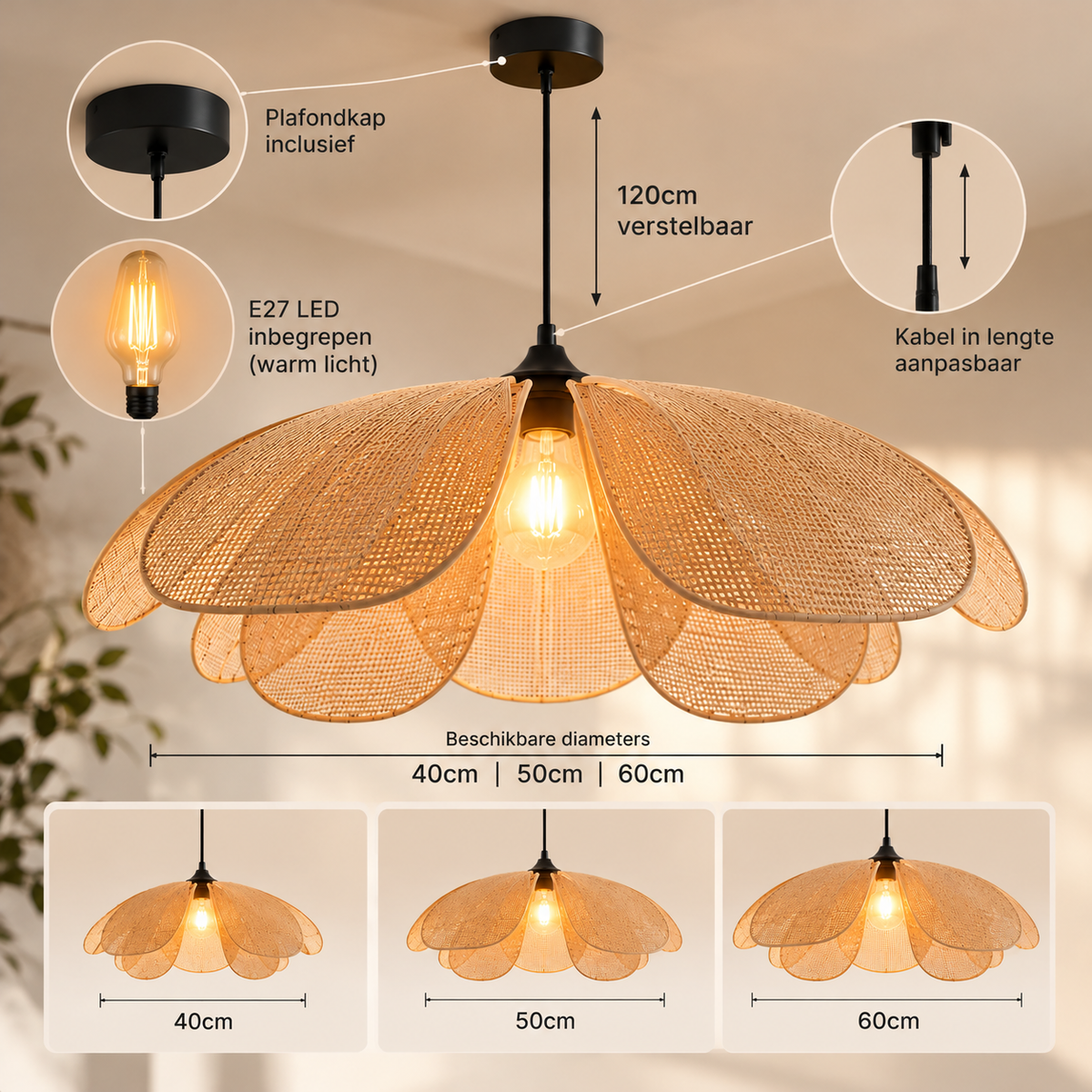 Stijlvolle Gewoven Bloem Hanglamp eettafel woonkamer