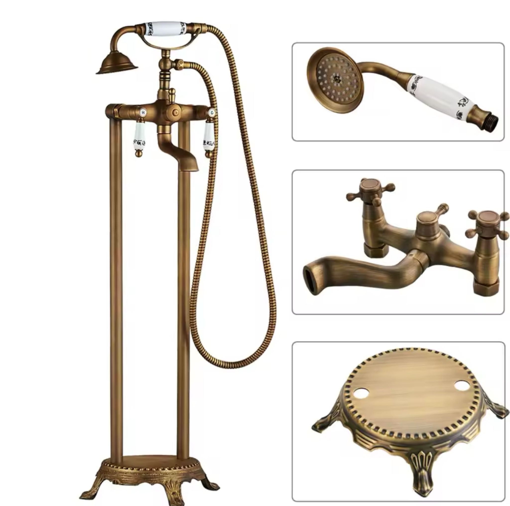 Antique Brass Dual-Handle Floor Stand Faucet – Classic & Functional