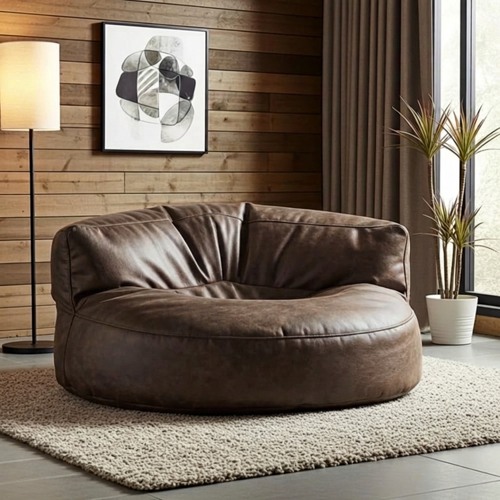 Wagrex - Beanbag Modern Round Retro-Leather