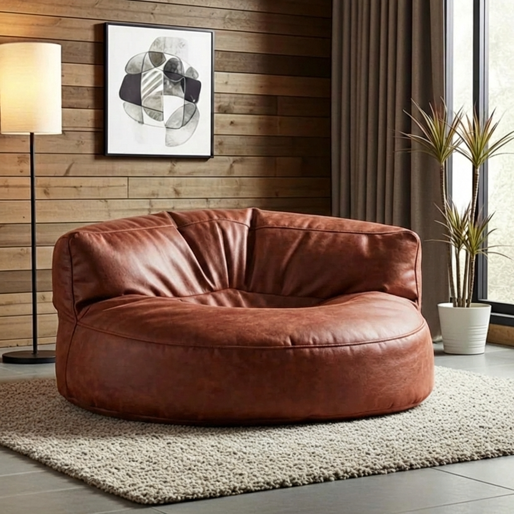 Wagrex - Beanbag Modern Round Retro-Leather