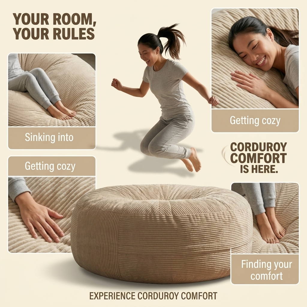 Big XXL BeanBag – Ribbed Corduroy Fabric Grijs