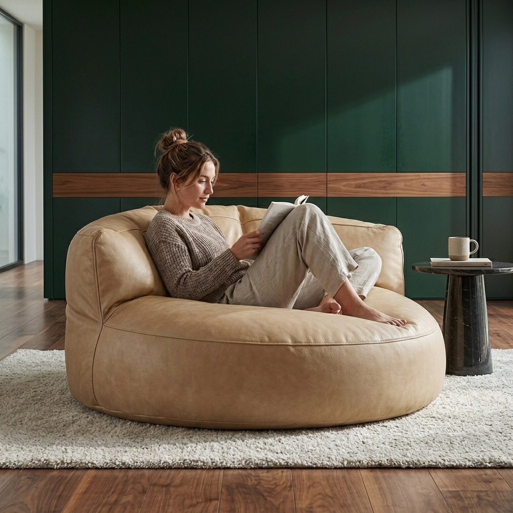 Wagrex - Beanbag Modern Round Retro-Leather