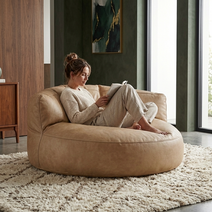 Wagrex - Beanbag Modern Round Retro-Leather