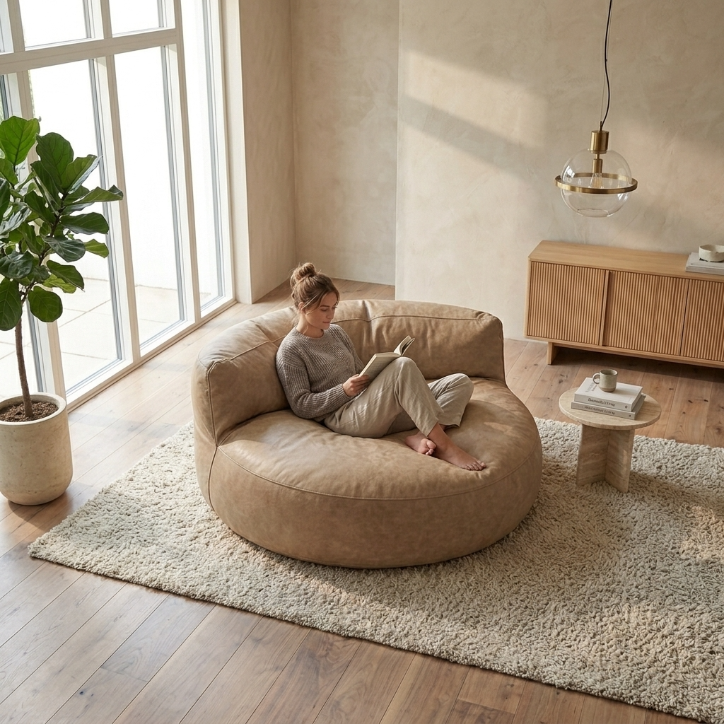 Wagrex - Beanbag Modern Round Retro-Leather