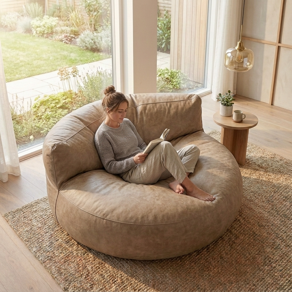 Wagrex - Beanbag Modern Round Retro-Leather