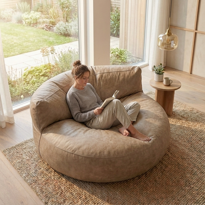 Wagrex - Beanbag Modern Round Retro-Leather