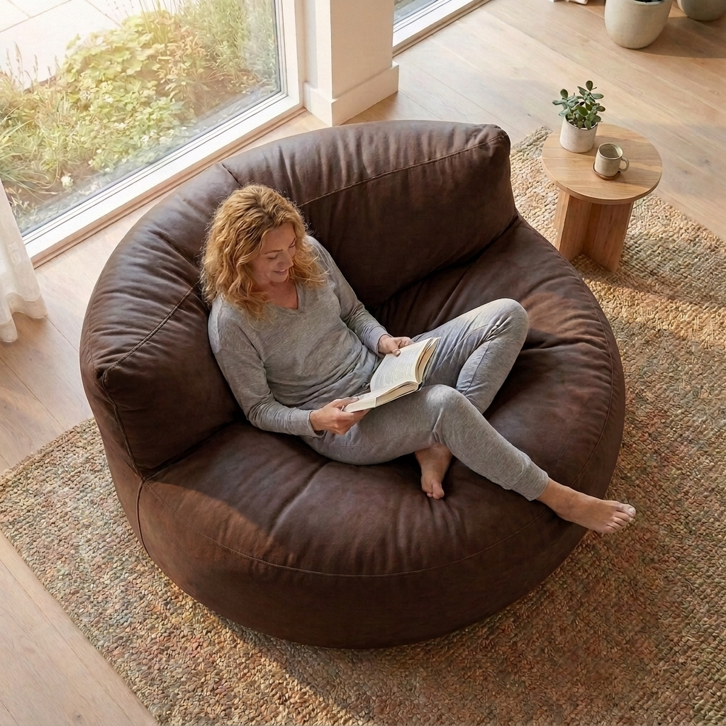 Wagrex - Beanbag Modern Round Retro-Leather