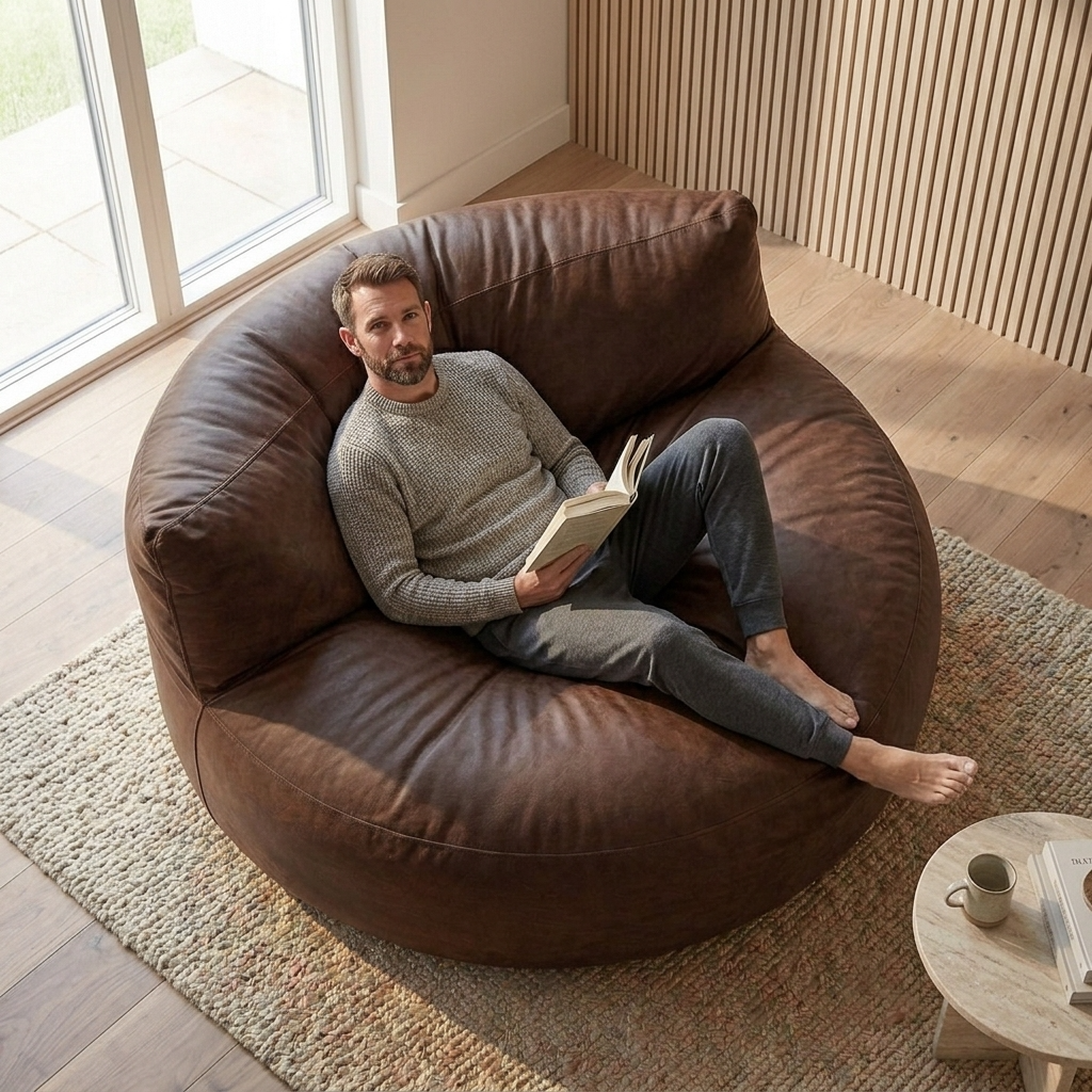 Wagrex - Beanbag Modern Round Retro-Leather