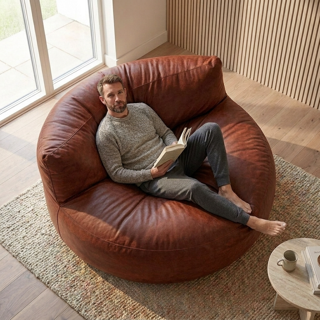 Wagrex - Beanbag Modern Round Retro-Leather