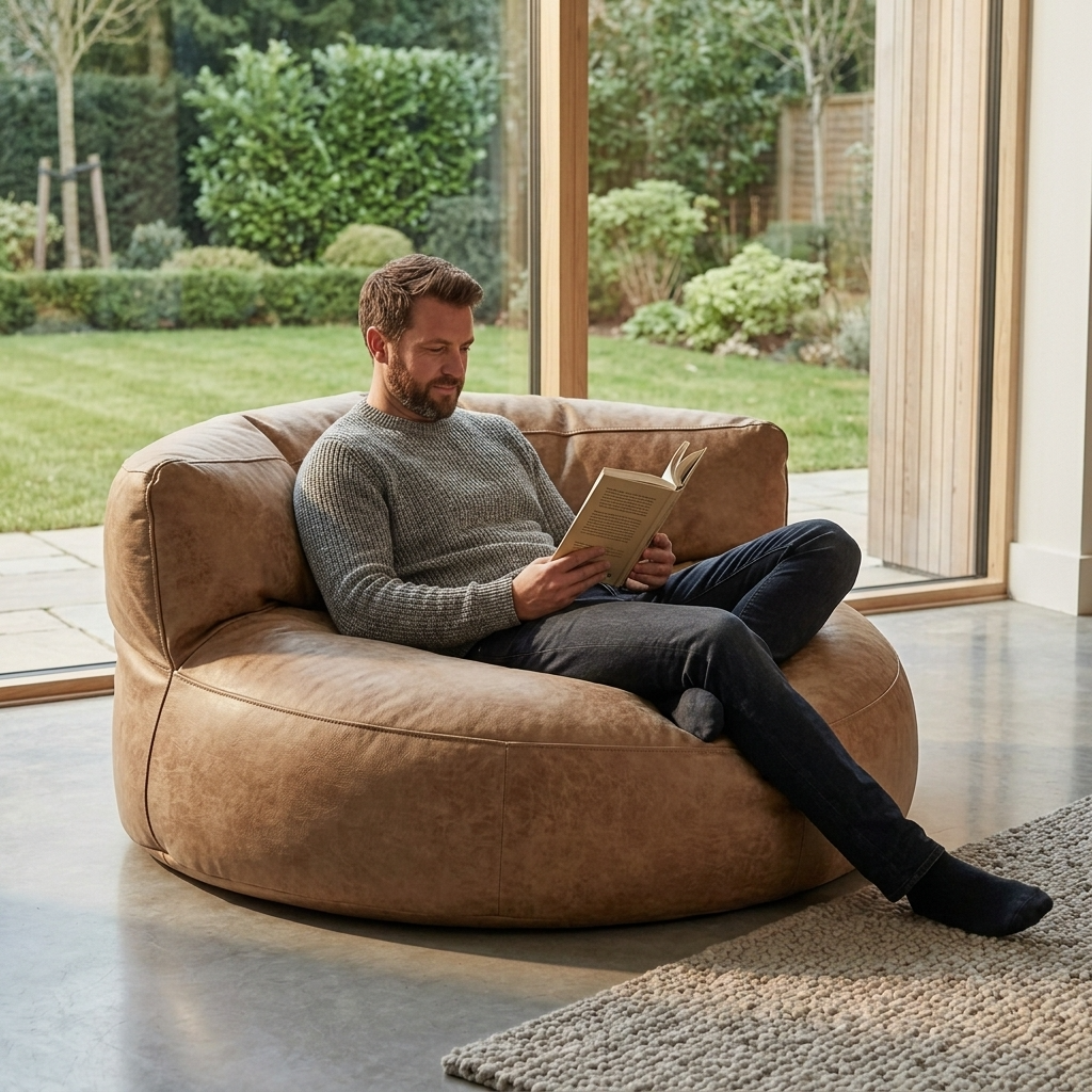 Wagrex - Beanbag Modern Round Retro-Leather