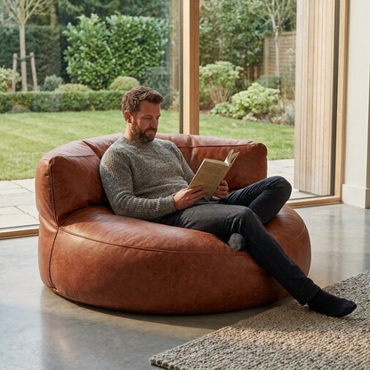 Wagrex - Beanbag Modern Round Retro-Leather
