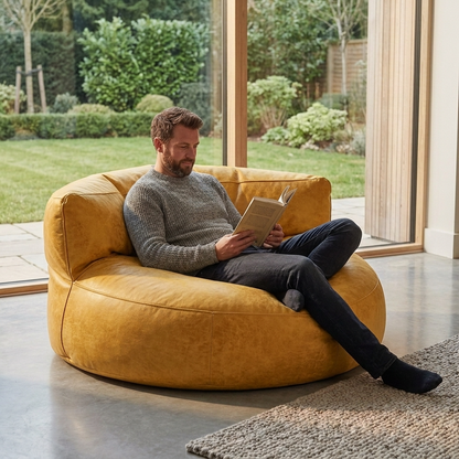 Wagrex - Beanbag Modern Round Retro-Leather