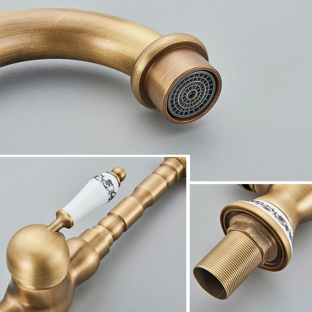 Antieke Bronzen Messing Keukenkraan – 360° Rotatie Mengkraan voor Aanrecht