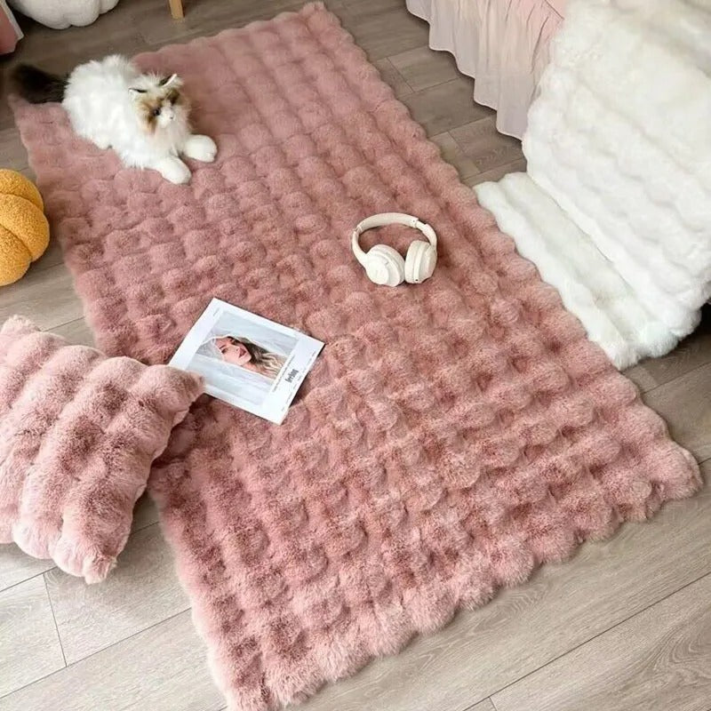 Luxuriöser rechteckiger Teppich aus Kunstkaninchenfell